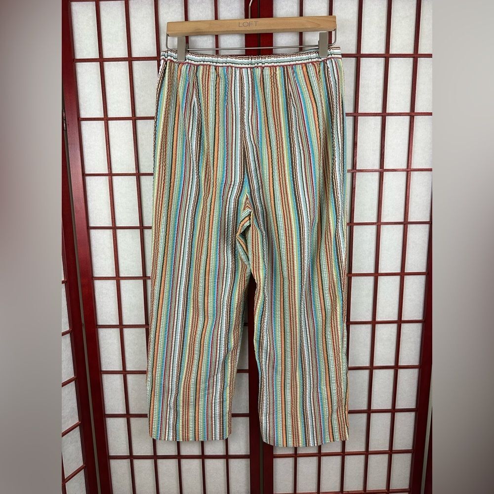 Norm Thompson Euro Summer Boho Indie Colorful Striped Pull On Crop Pants 12